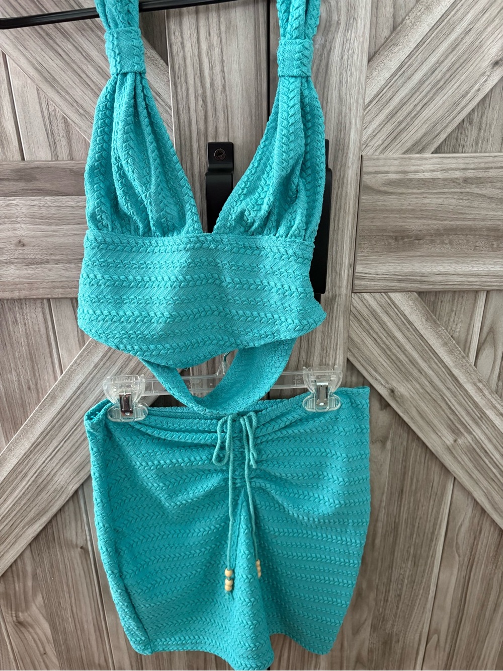 SHEIN Aqua Knit Crop Tank & Skirt Set